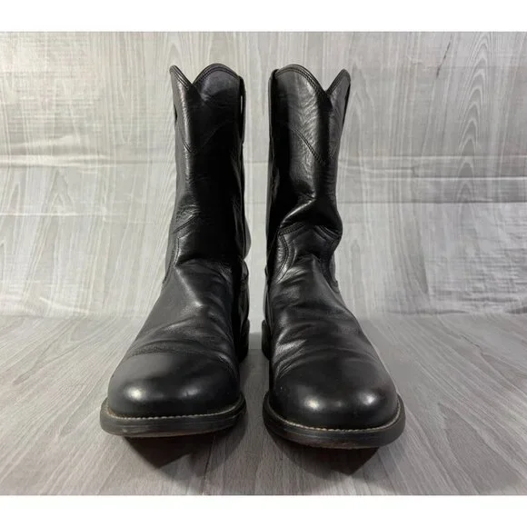 Justin 3133 Leather Roper Cowboy Boots 10.5 D color black USA - Picture 2 of 8